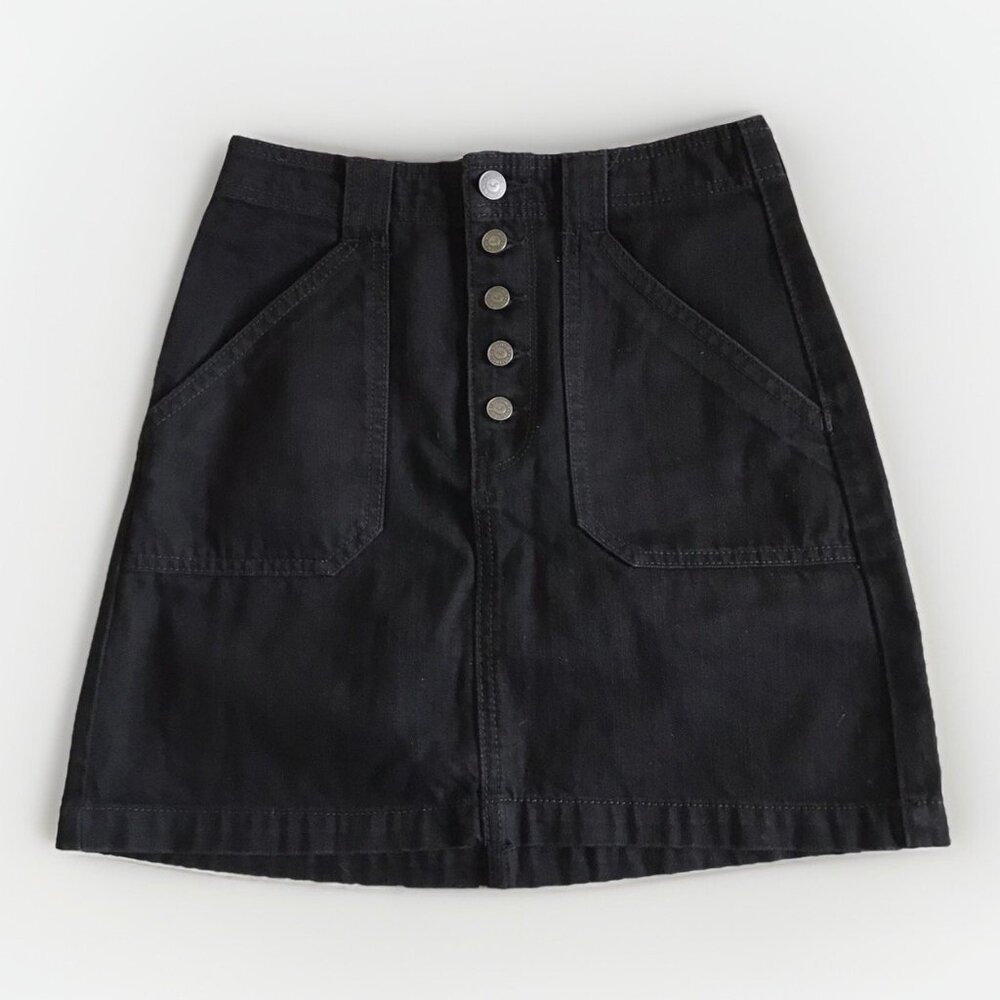 Hollister Ultra High Rise A-Line Denim Skirt Women's Size 1 Black Button Fly